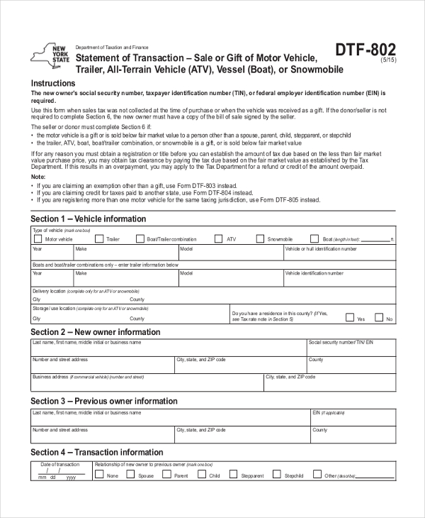 ny dmv bill of sale form