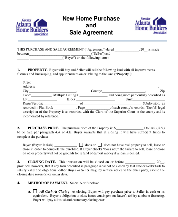 new home purchase and sale agreement