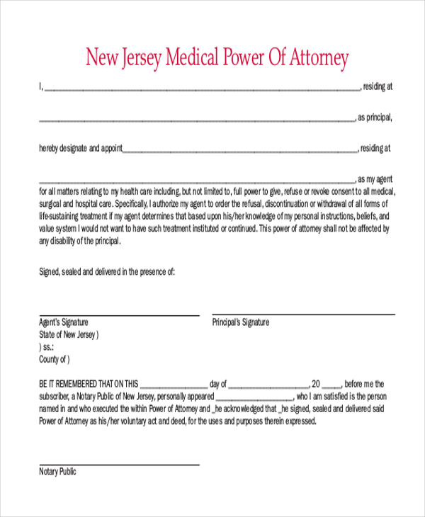 Printable Power Of Attorney Form Nj Printable Forms Free Online 6101