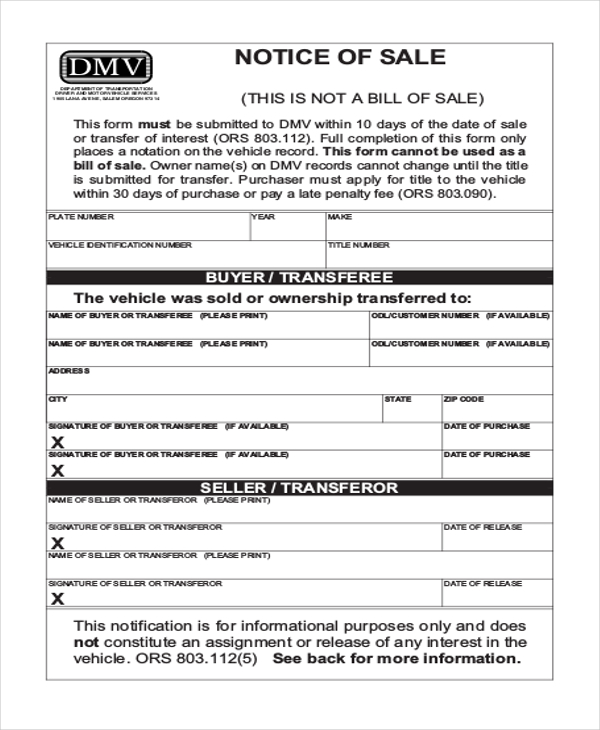 notice of sale form