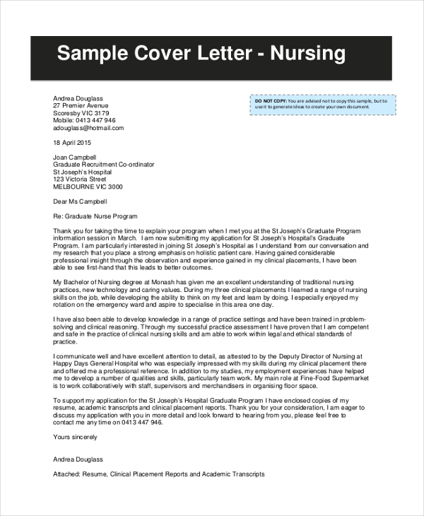 Nursing Cover Letter Examples Holfrice