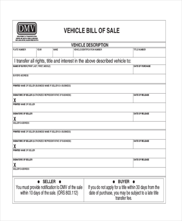 FREE 9 DMV Bill Of Sale Form Samples In PDF MS Word