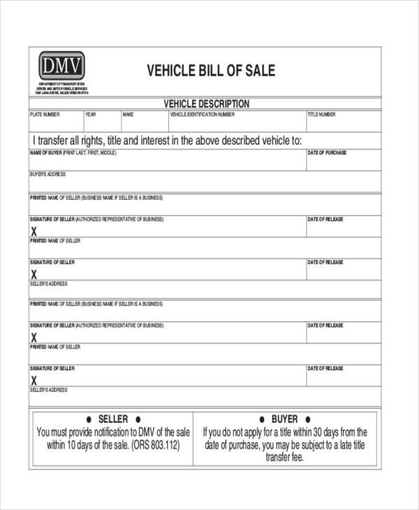 Free 9 Dmv Bill Of Sale Form Samples In Pdf Ms Word 2918