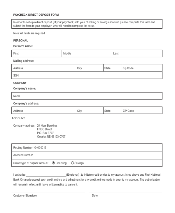 Free 12 Direct Deposit Form Samples In Pdf Ms Word Excel 0316