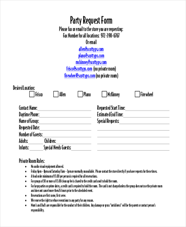 FREE 10 Sample Party Reservation Forms In PDF MS Word