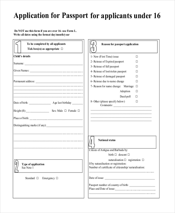 passport application for under 16 applicant