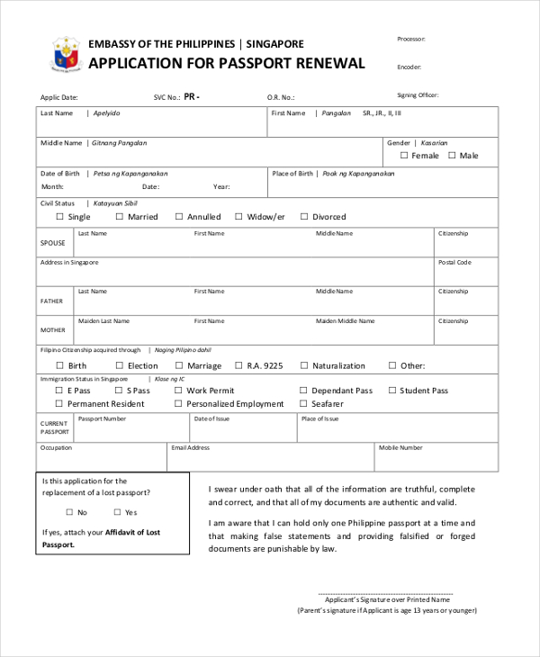 FREE 9+ Sample Passport Renewal Forms in PDF MS Word
