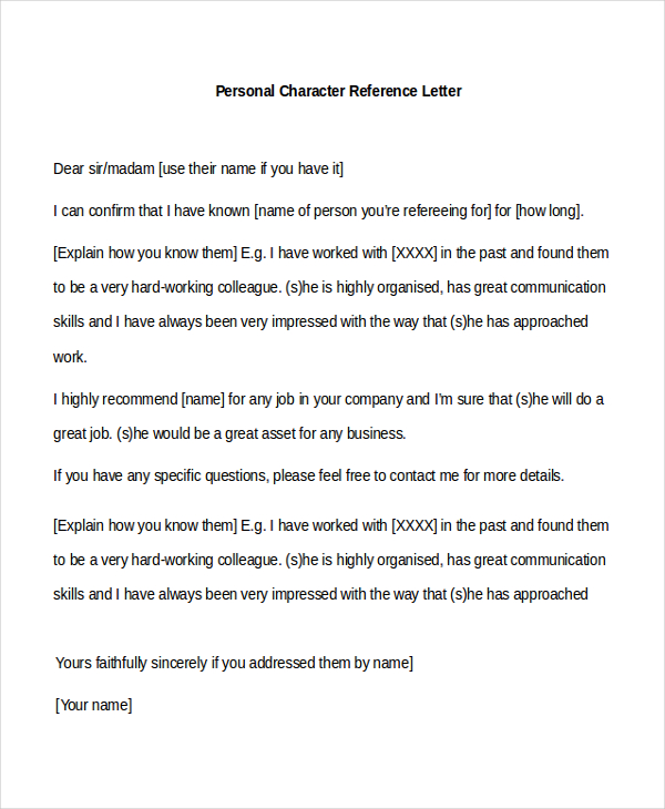 personal character reference letter