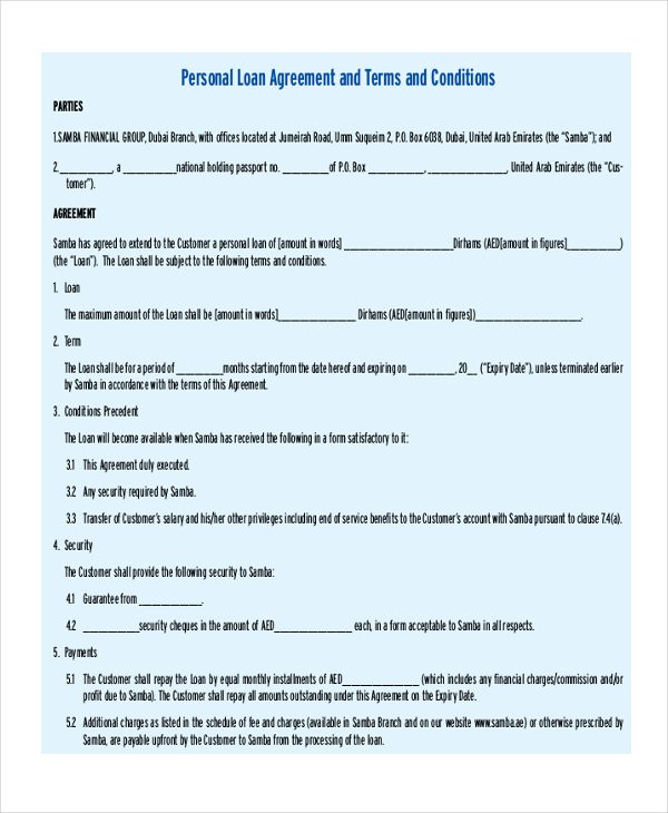 personal loan agreement form