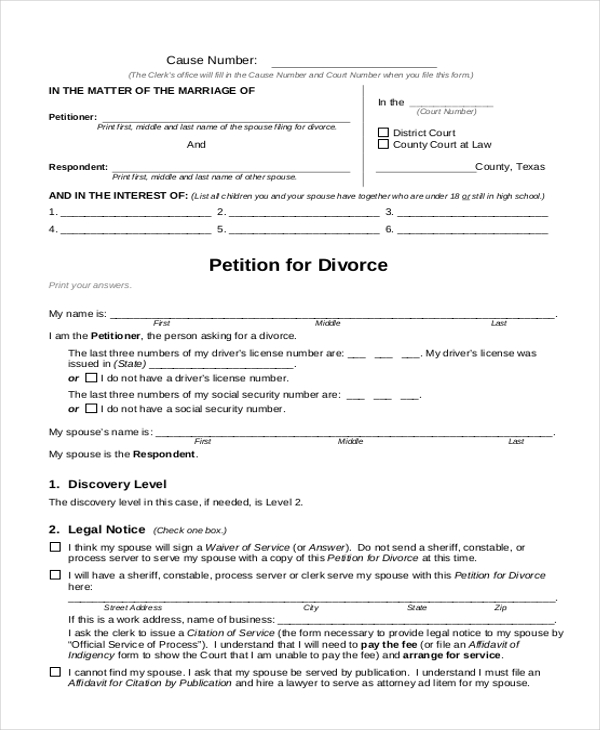 free 17 sample divorce forms in pdf ms word