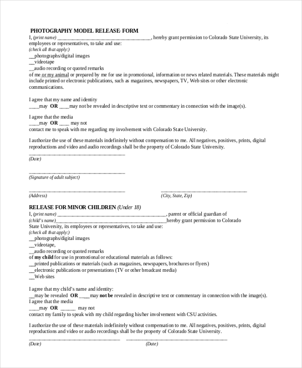 FREE 9+ Sample Photography Release Forms in PDF MS Word