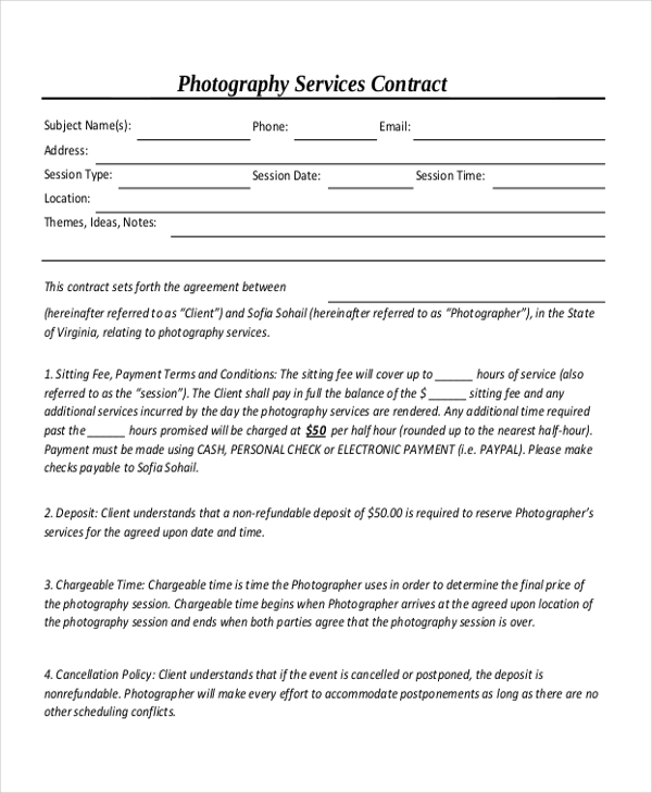 FREE 10+ Sample Photography Contract Forms in PDF | MS Word