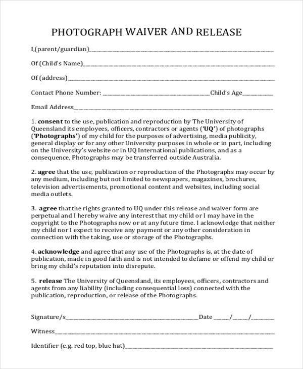 photography waiver and release form