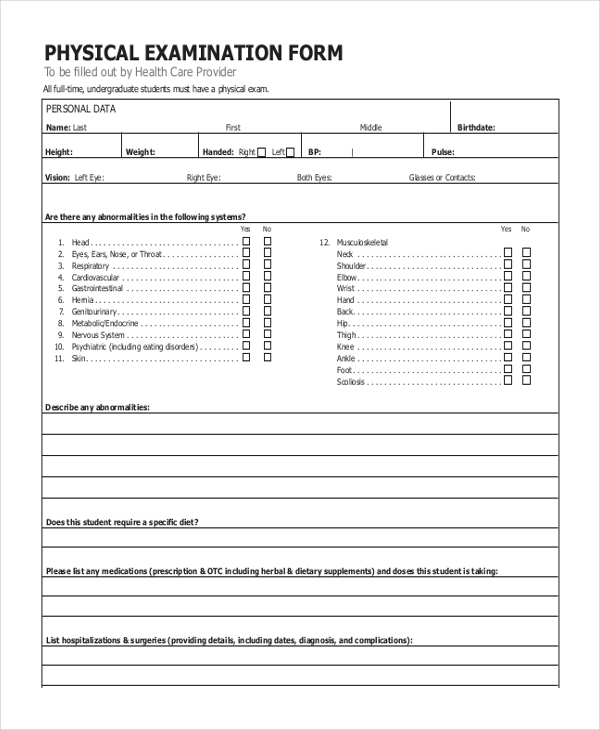 free 15 sample physical forms in pdf ms word excel