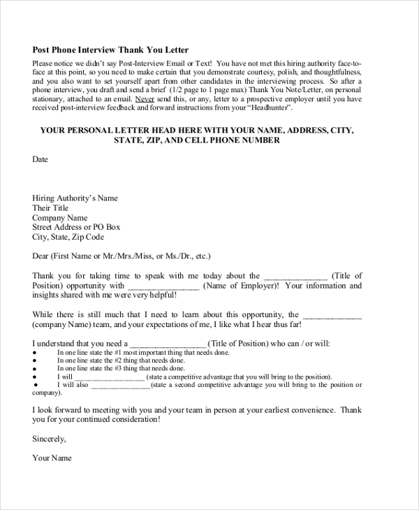 FREE 10+ Thank You Letter After Interview Samples, PDF, MS Word, Google