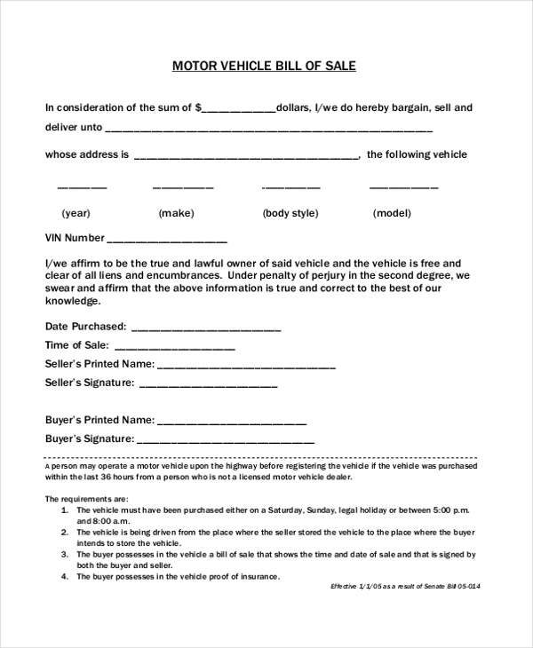 free template for bill of sale for used car