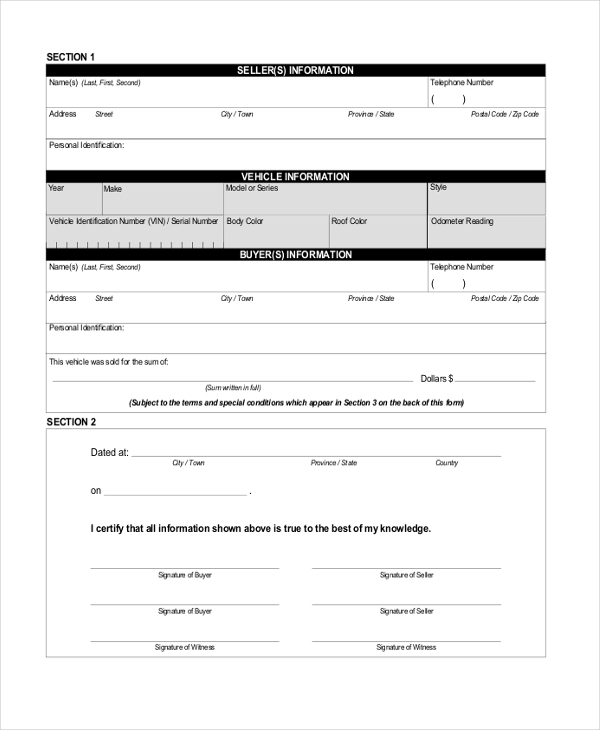 free 10 sample printable bill of sale forms in pdf ms word