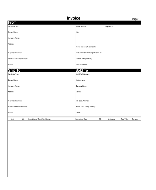 FREE 11+ Sample Blank Invoice Forms in PDF | MS Excel | MS ...