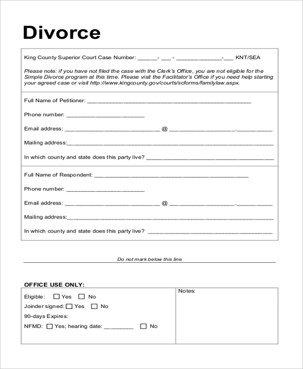 printable divorce form