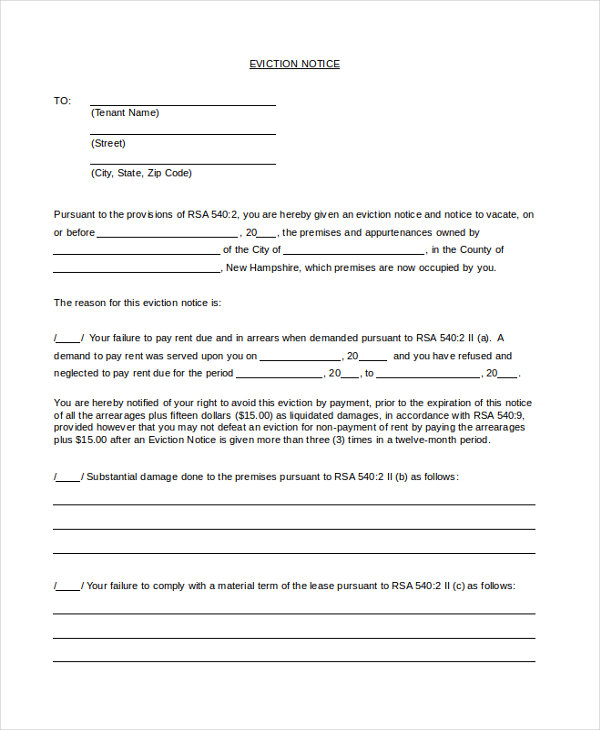 Printable Form Eviction Notice Printable Forms Free Online 2861