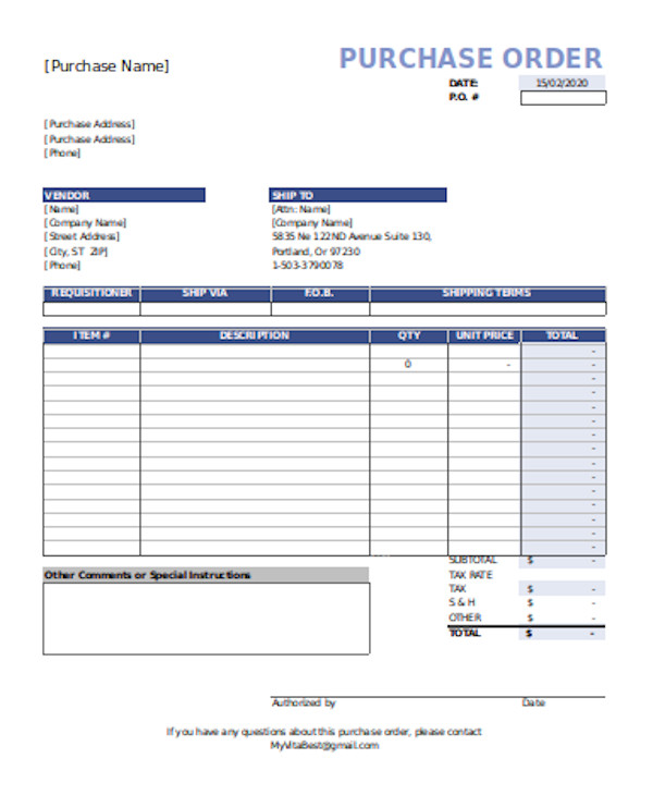 FREE 12+ Sample Purchase Order Forms in PDF | Excel | MS Word