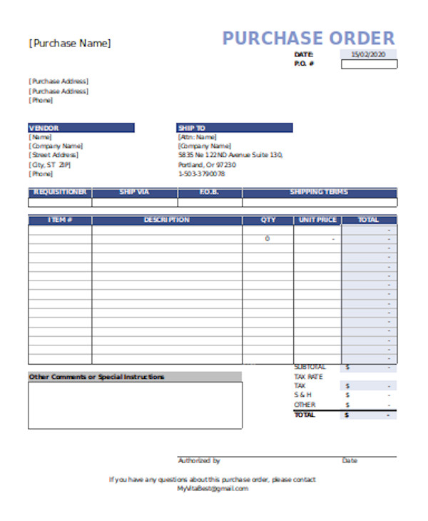 FREE 14+ Purchase Order Form Samples, PDF, MS Word, Google Docs, Excel