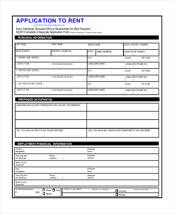 Free 13 Sample Rental Application Forms In Pdf Excel Ms Word 8712