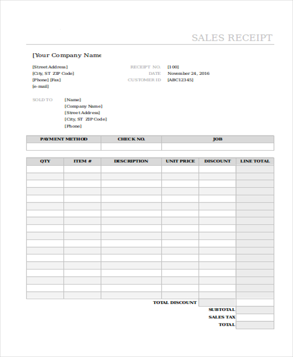 printable sales receipt form in excel