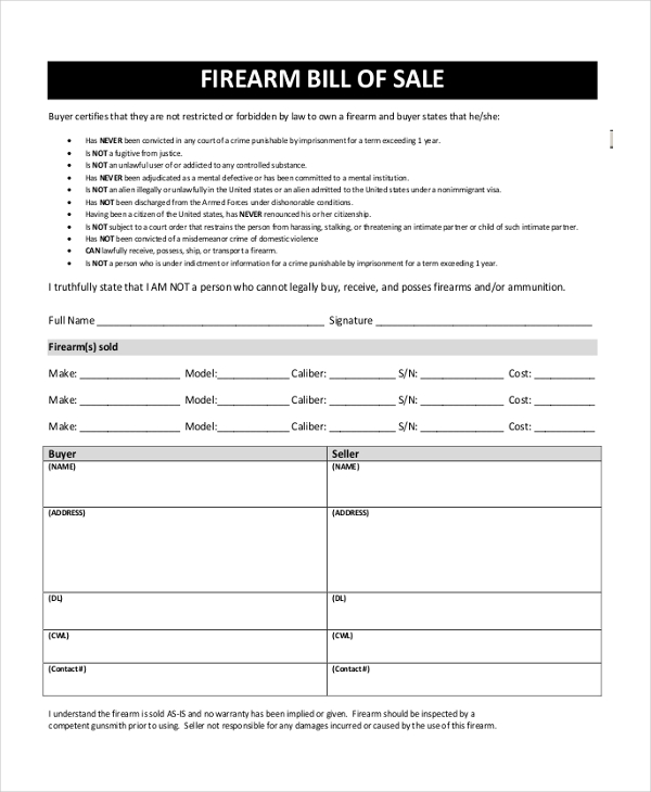 private firearm bill of sale