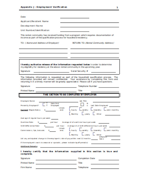 professional job verification form