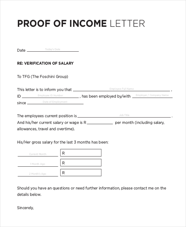 proof of income letter from employer