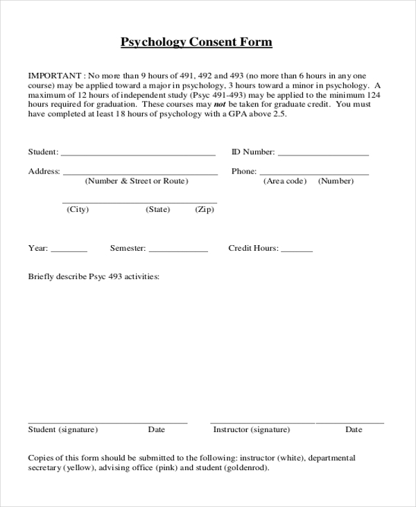 Release Of Information Consent Form Psychology