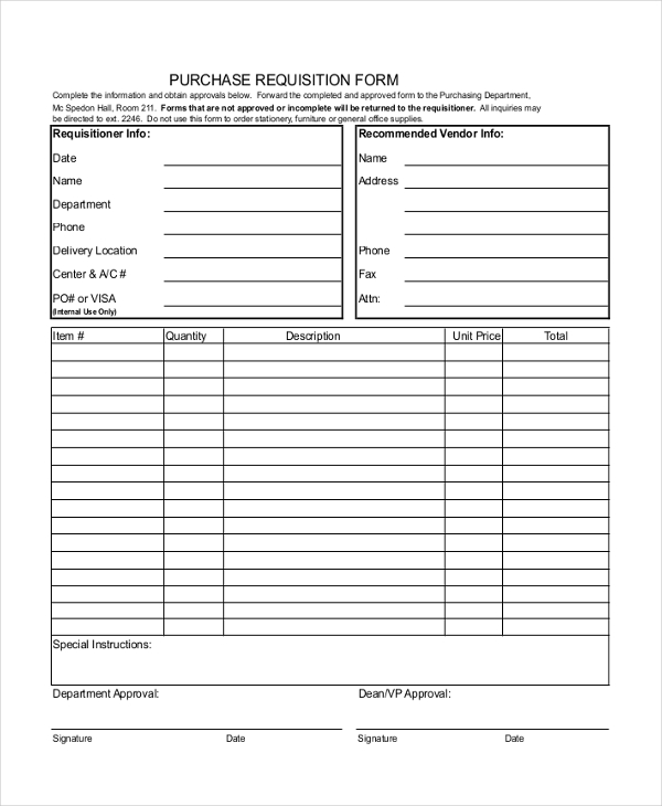 purchase order requisition form