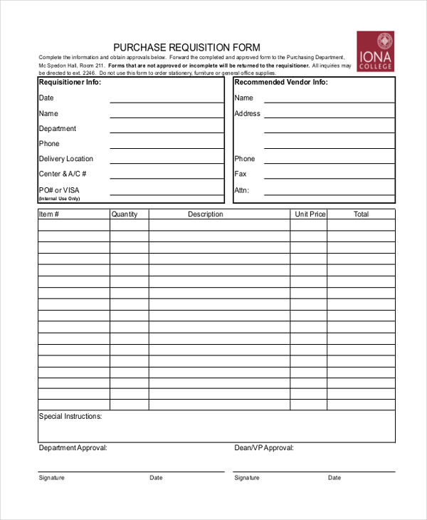 Free 10 Sample Requisition Forms In Ms Word Pdf Excel