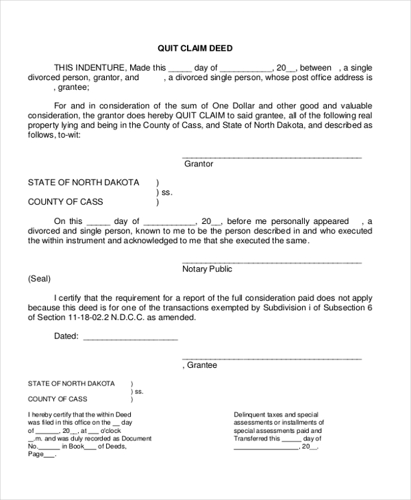 Free 10 Sample Quitclaim Deed Forms In Pdf Ms Word 4045