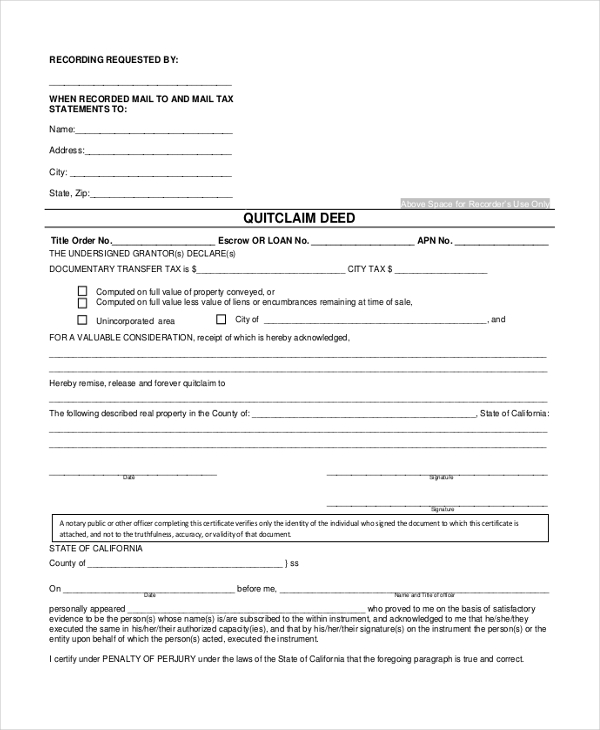 Free 10 Sample Quitclaim Deed Forms In Pdf Ms Word 5413