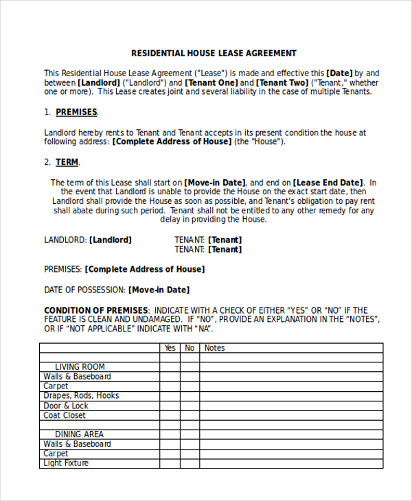 residential house lease agreement