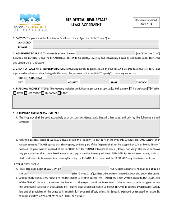 FREE 11+ Sample Residential Lease Forms in PDF | MS Word