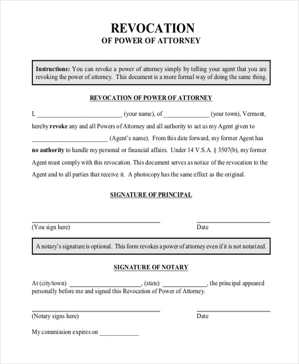 REVOCATION OF POWER OF ATTORNEY FORM