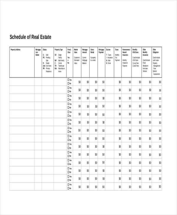 real estate schedule form