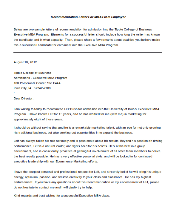 Sample Recommendation Letter For Employee From Employer from images.sampleforms.com
