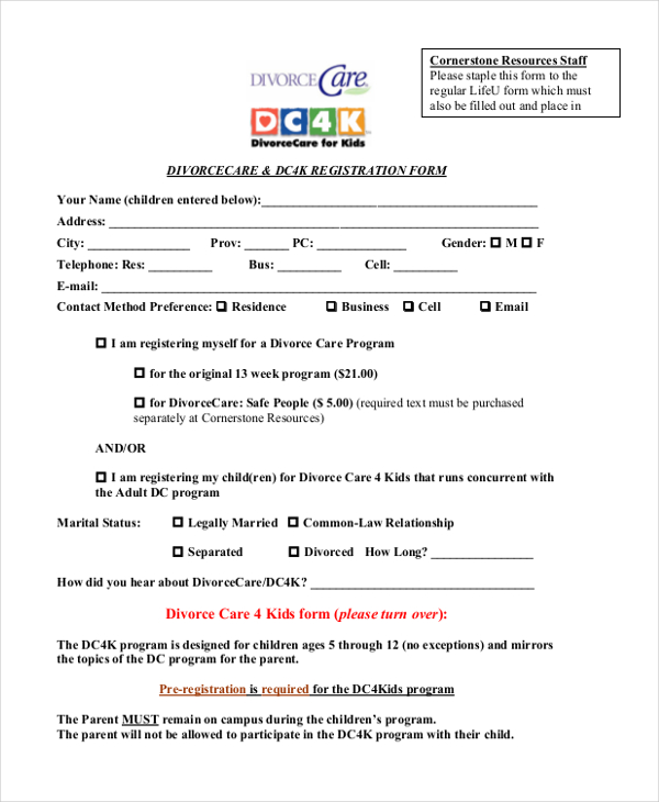 registration of divorcecare form