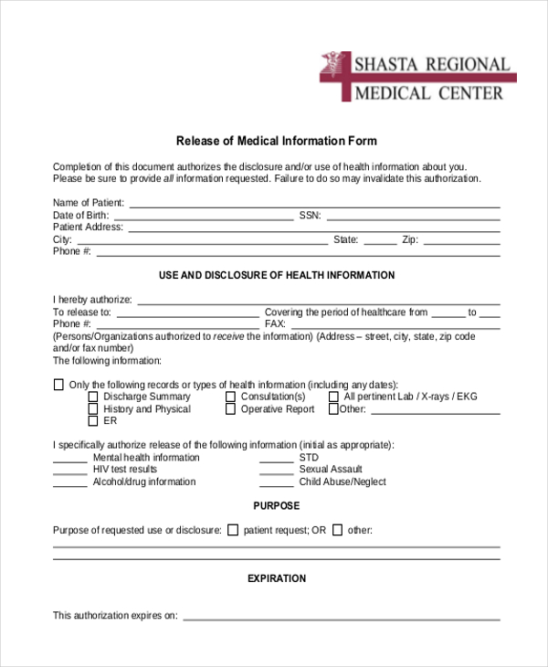 release of medical information form