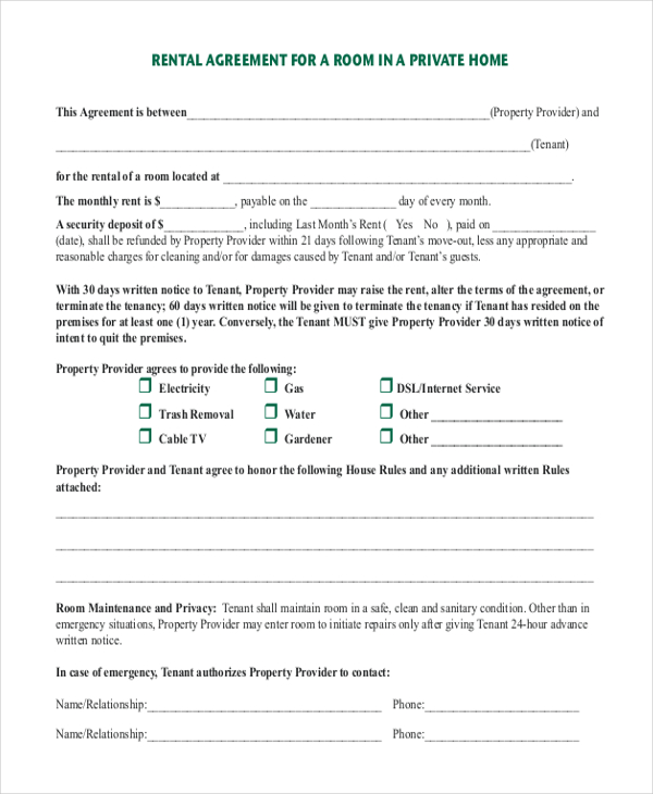 FREE 10+ Sample Room Rental Agreement Forms in PDF MS Word