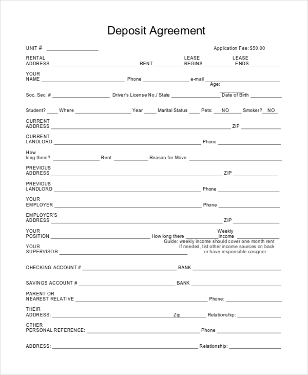 rental deposit agreement form