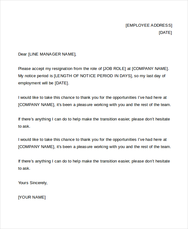 resignation letter format