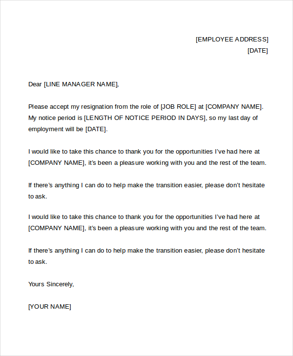 polite resignation letter template