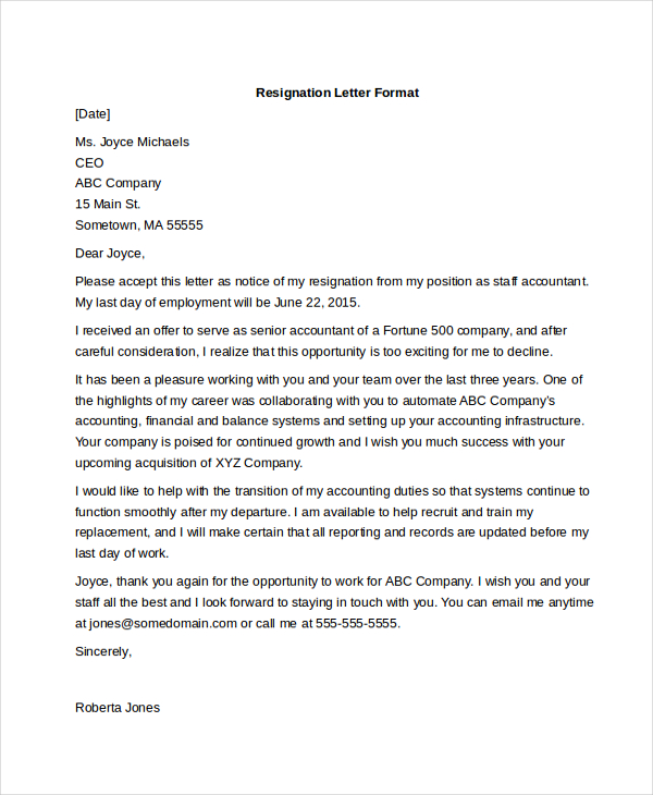 FREE 9 Sample Letters Of Resignation In PDF MS Word