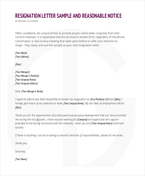 FREE 8+ Sample Resignation Letters in PDF | MS Word