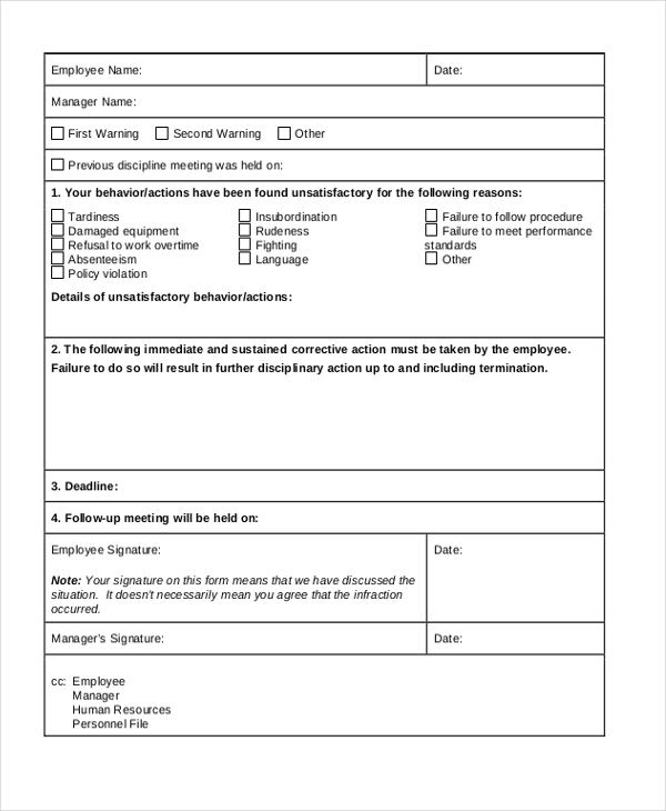 Employee Write Up Template Free from images.sampleforms.com